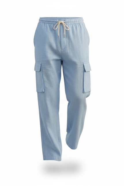 Pantalon En Lin Bleu Cargo Ample Décontracté Léger - vue 3