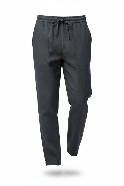 Pantalon Droit En Lin - Marine - vue 3