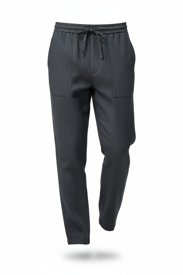 Pantalon Droit En Lin - Marine - vue 3