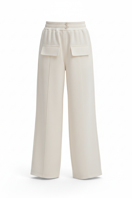 Pantalon En Lin Écru Large Décontracté Fille - Beige - vue 3