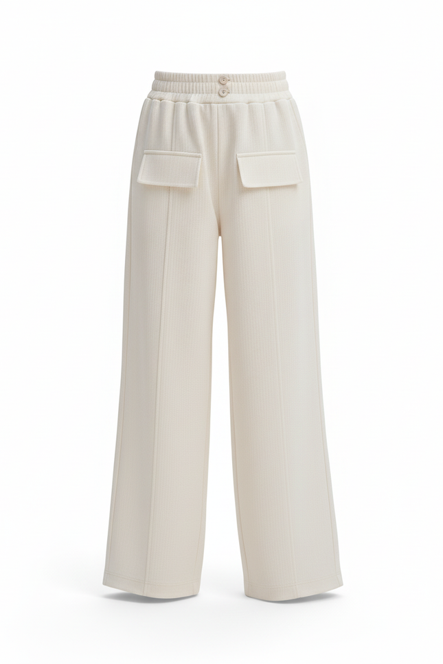 Pantalon En Lin Écru Large Décontracté Fille - Beige - vue 3
