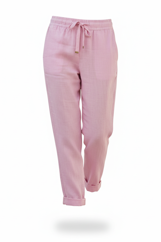Pantalon En Lin Rose Ample Cordon Décontracté Léger - vue 3