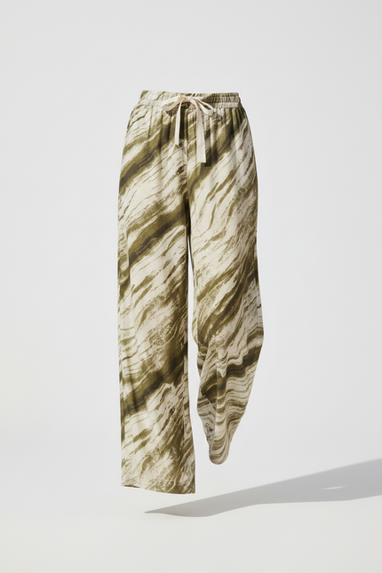 Pantalon En Lin Imprimé Vert Ample Fluide Estival - vue 3