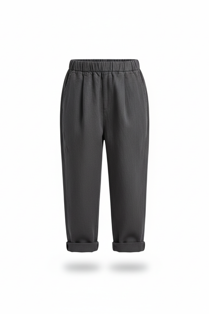 Pantalon En Lin Gris Anthracite Ample Plissé Enfant - vue 3