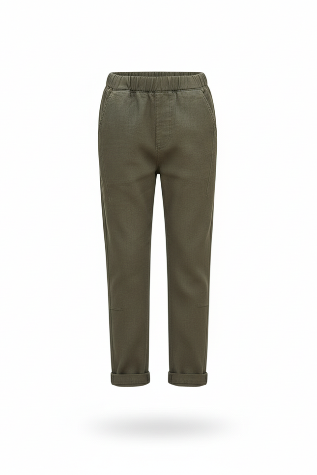 Pantalon En Lin Vert Garçon Ample Décontracté Coton - Kaki - vue 3