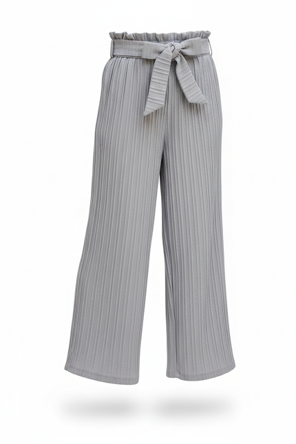Pantalon En Lin Plissé Gris Fille Décontracté Fluide - vue 3