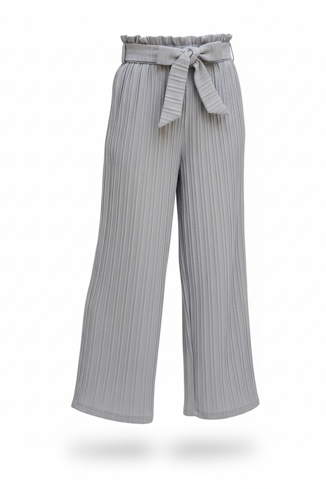 Pantalon En Lin Plissé Gris Fille Décontracté Fluide - vue 3