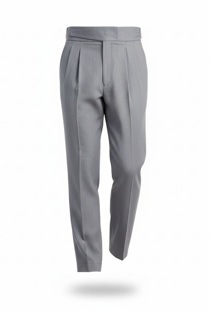 Pantalon En Lin Gris Plissé Élégant Ajusté Homme - vue 3