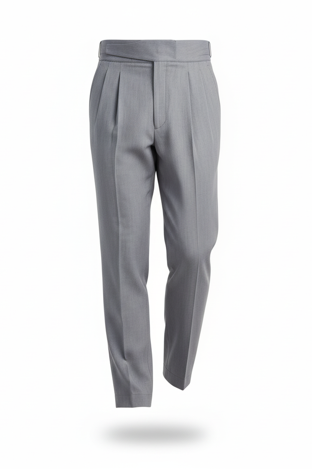 Pantalon En Lin Gris Plissé Élégant Ajusté Homme - vue 3