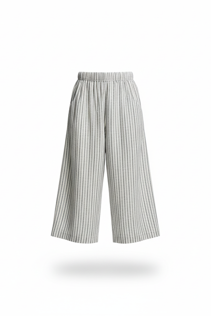 Pantalon En Lin Raye Bleu Et Blanc - vue 3