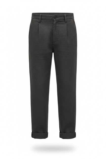 Pantalon En Lin Gris Anthracite Enfant Droit Élégant Décontracté - vue 3