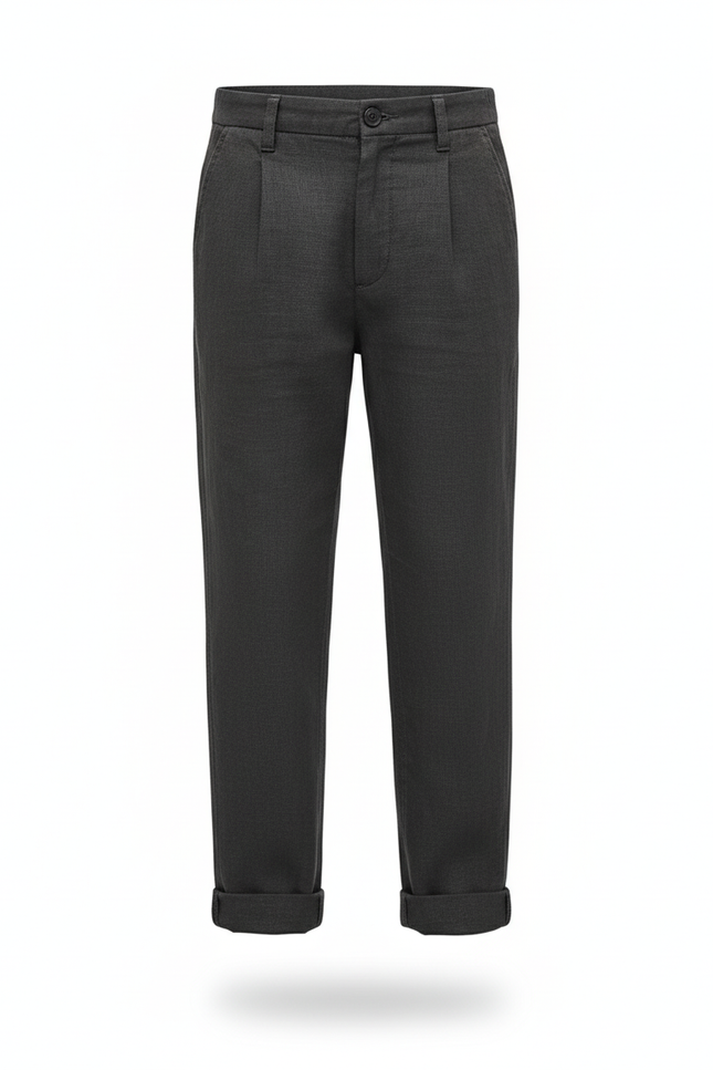 Pantalon En Lin Gris Anthracite Enfant Droit Élégant Décontracté - vue 3