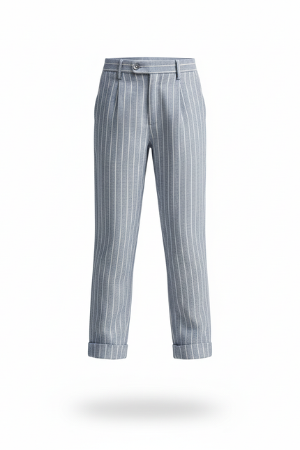 Pantalon En Lin Rayé Bleu Coton Décontracté Droit Enfant - vue 3
