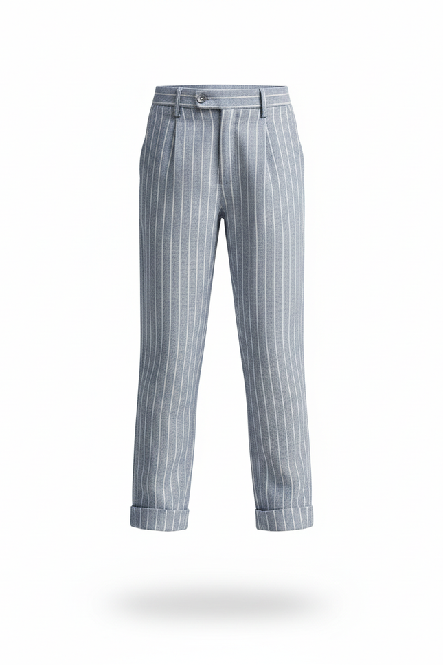 Pantalon En Lin Rayé Bleu Coton Décontracté Droit Enfant - vue 3