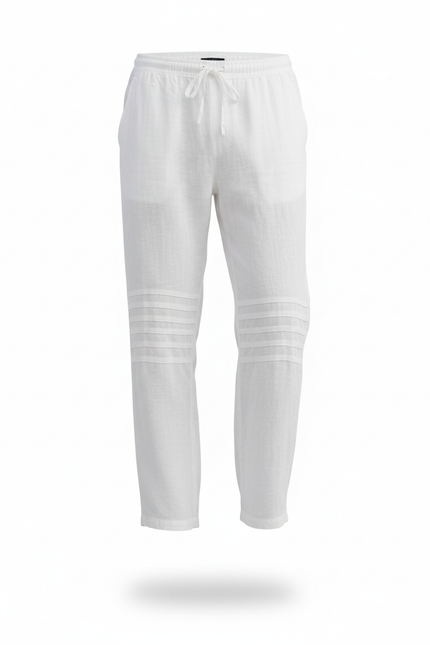 Pantalon En Lin Blanc Ample Cordon Décontracté Léger - vue 3