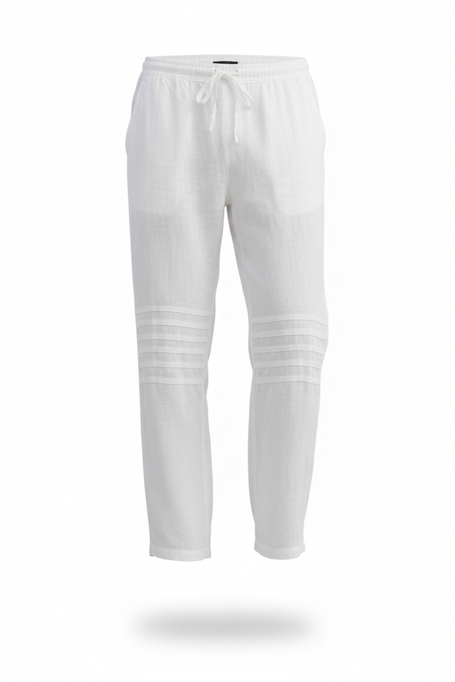 Pantalon En Lin Blanc Ample Cordon Décontracté Léger - vue 3