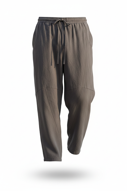 Pantalon En Lin Gris Ample Décontracté Homme Cordon - vue 3