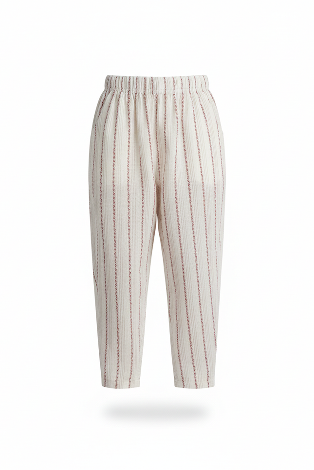Pantalon En Lin Rayé Rose Et Blanc - vue 3