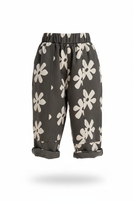 Pantalon En Lin Fleuri Ample Décontracté Enfant - Kaki - vue 3