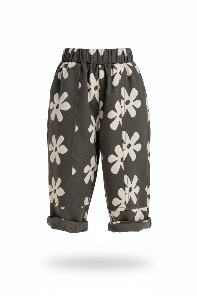 Pantalon En Lin Fleuri Ample Décontracté Enfant - Kaki - vue 3