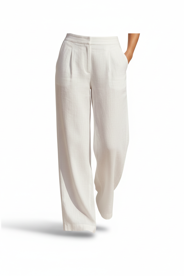 Pantalon En Lin Blanc Ample Plissé Fluide Élégant - vue 3