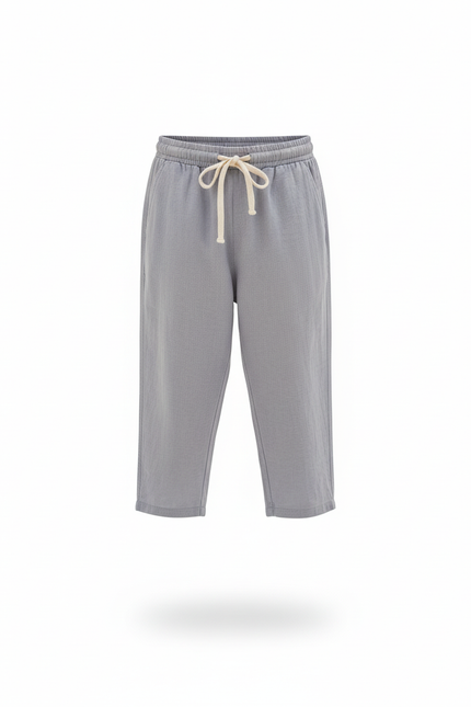 Pantalon En Lin Gris Clair Court Décontracté Garçon - vue 3