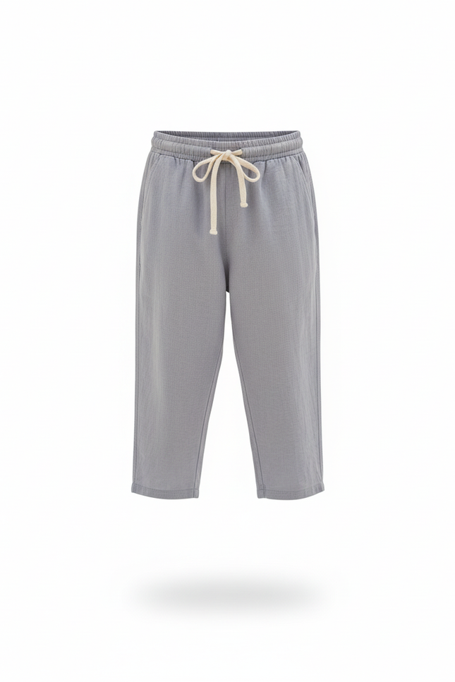 Pantalon En Lin Gris Clair Court Décontracté Garçon - vue 3