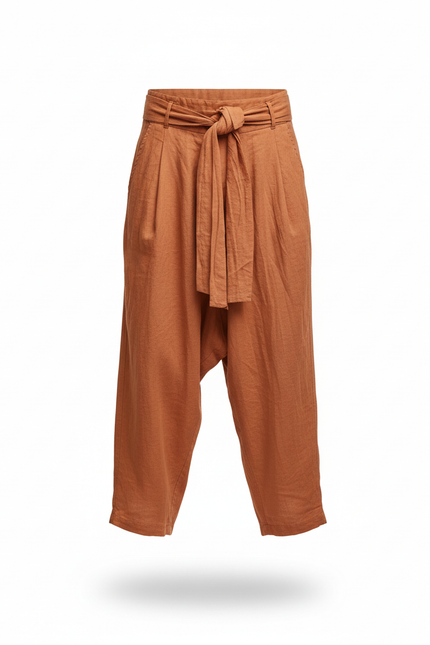 Pantalon En Lin Ample Décontracté Homme Cordon De Serrage - Orange - vue 3
