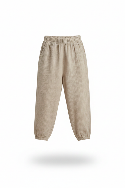 Pantalon En Lin Beige Ample Enfant Décontracté Léger - vue 3