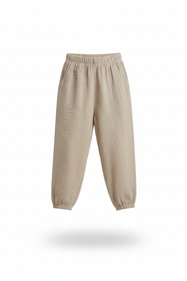 Pantalon En Lin Beige Ample Enfant Décontracté Léger - vue 3