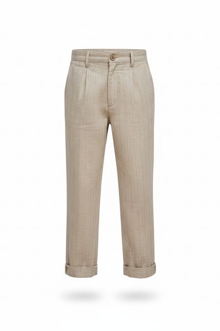 Pantalon En Lin Beige Rayé Élégant Garçon - vue 3