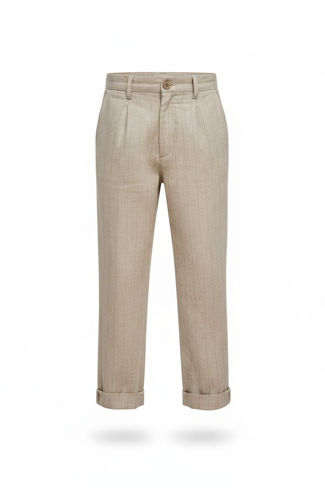 Pantalon En Lin Beige Rayé Élégant Garçon - vue 3