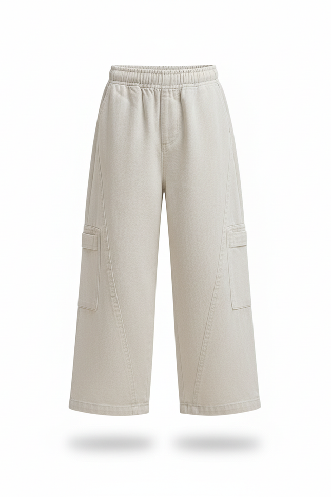 Pantalon En Lin Beige Ample Décontracté Enfant Cargo - vue 3