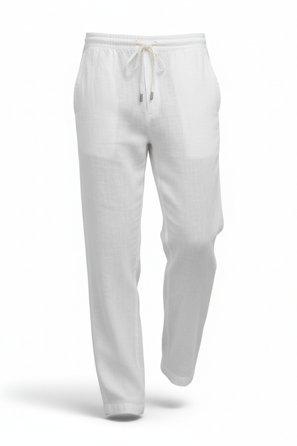 Pantalon En Lin Blanc Homme Ample Décontracté Cordon - vue 3