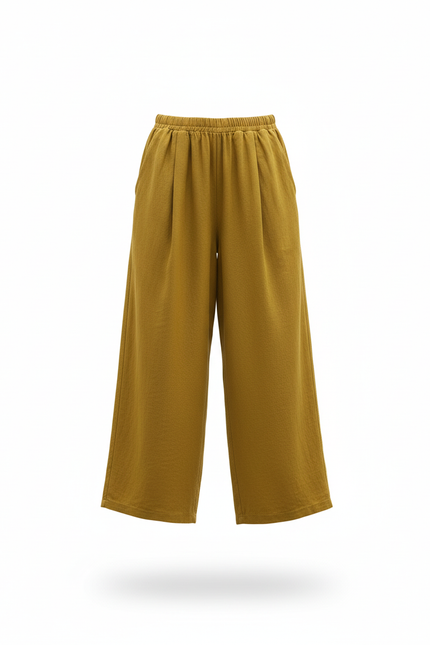 Pantalon En Lin Ample Moutarde Confortable Fille - Kaki - vue 3