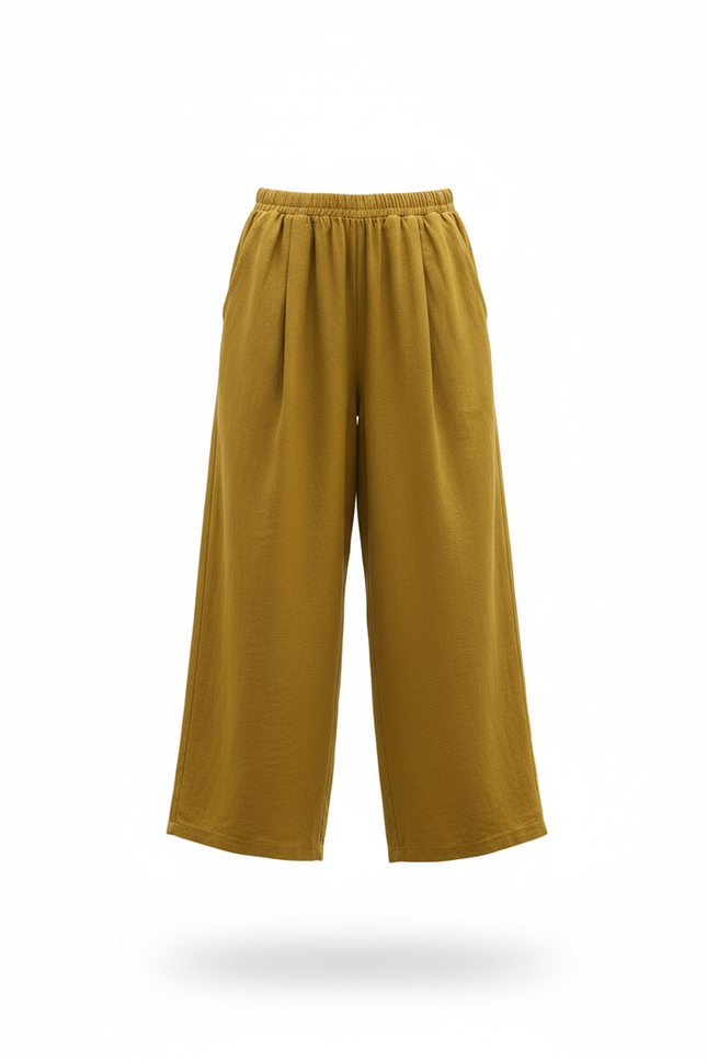 Pantalon En Lin Ample Moutarde Confortable Fille - Kaki - vue 3