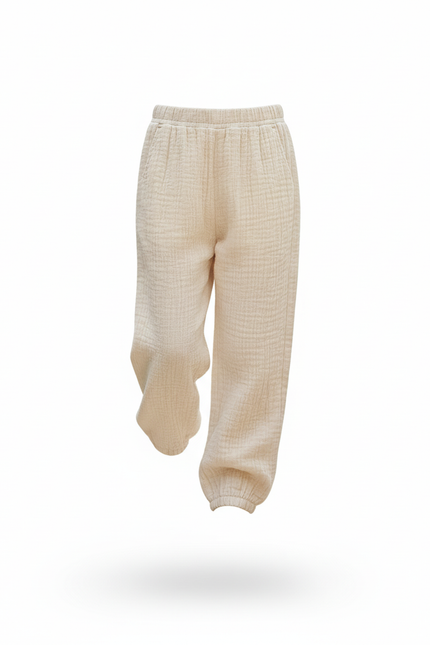 Pantalon En Lin Beige Ample Décontracté Enfant - vue 3