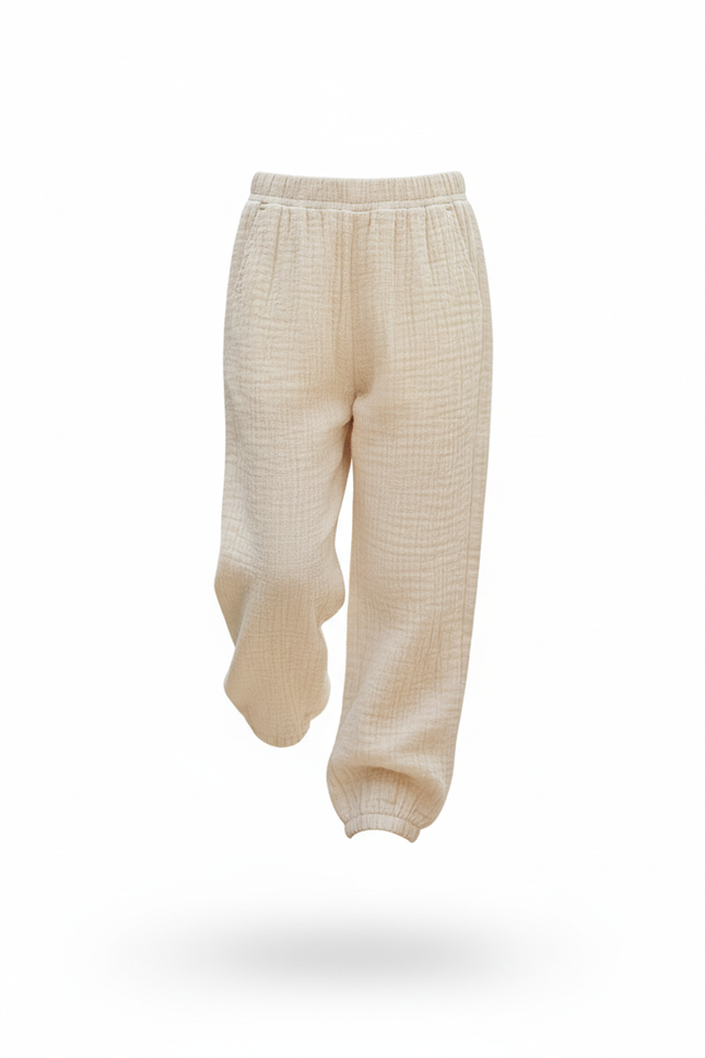 Pantalon En Lin Beige Ample Décontracté Enfant - vue 3