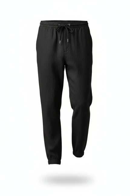 Pantalon En Lin Noir Cordon Décontracté Fluide Homme - vue 3