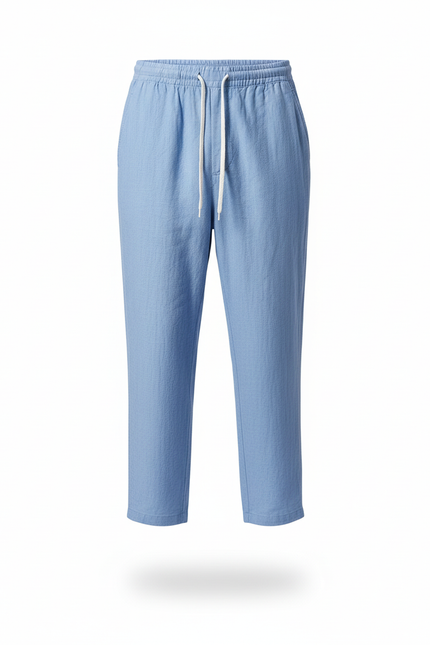 Pantalon En Lin Bleu Ample Homme Décontracté Court - vue 3