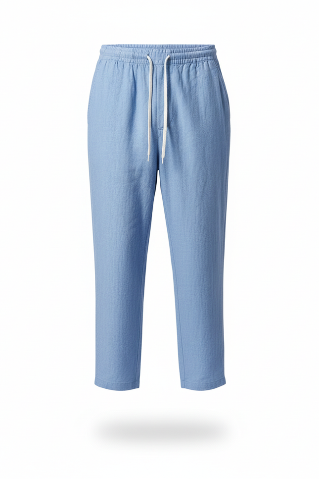 Pantalon En Lin Bleu Ample Homme Décontracté Court - vue 3