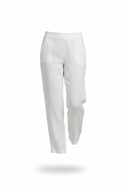 Pantalon En Lin Femme Blanc Coupe Ample Casual Été 3 - vue 3