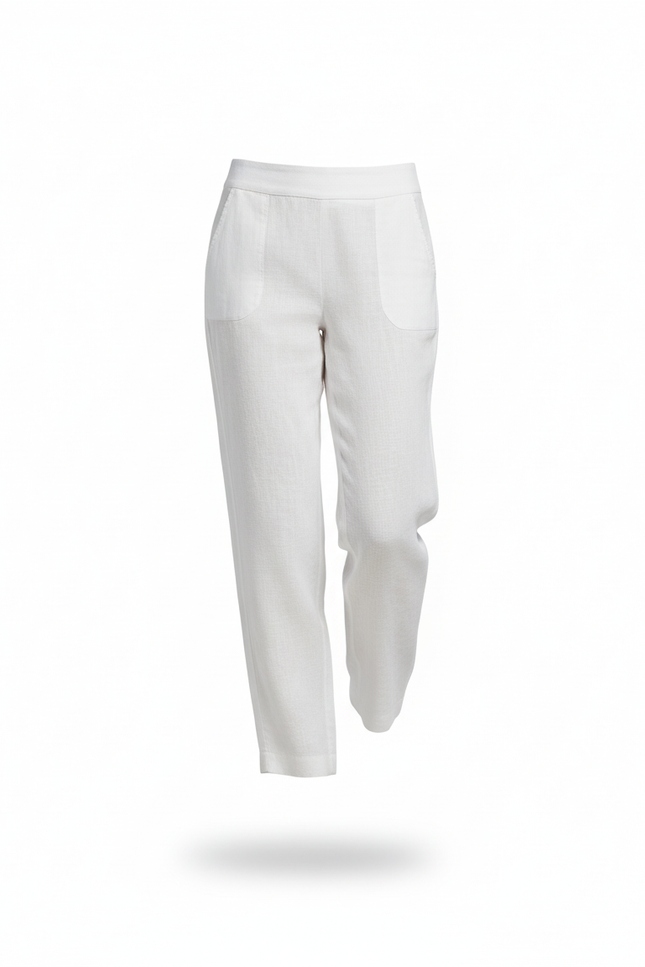 Pantalon En Lin Femme Blanc Coupe Ample Casual Été 3 - vue 3