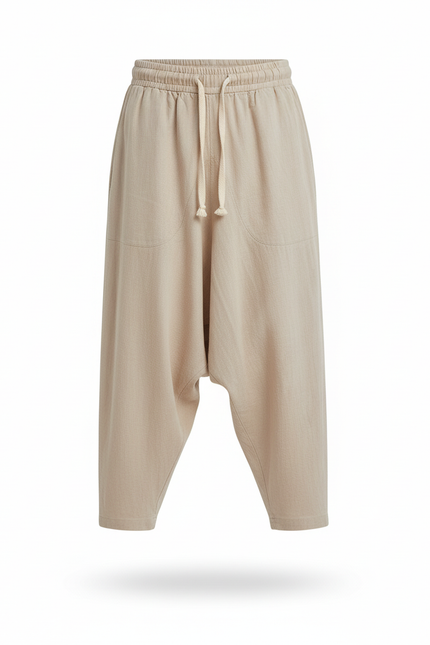 Pantalon En Lin Beige Ample Cordon Enfant Décontracté - vue 3