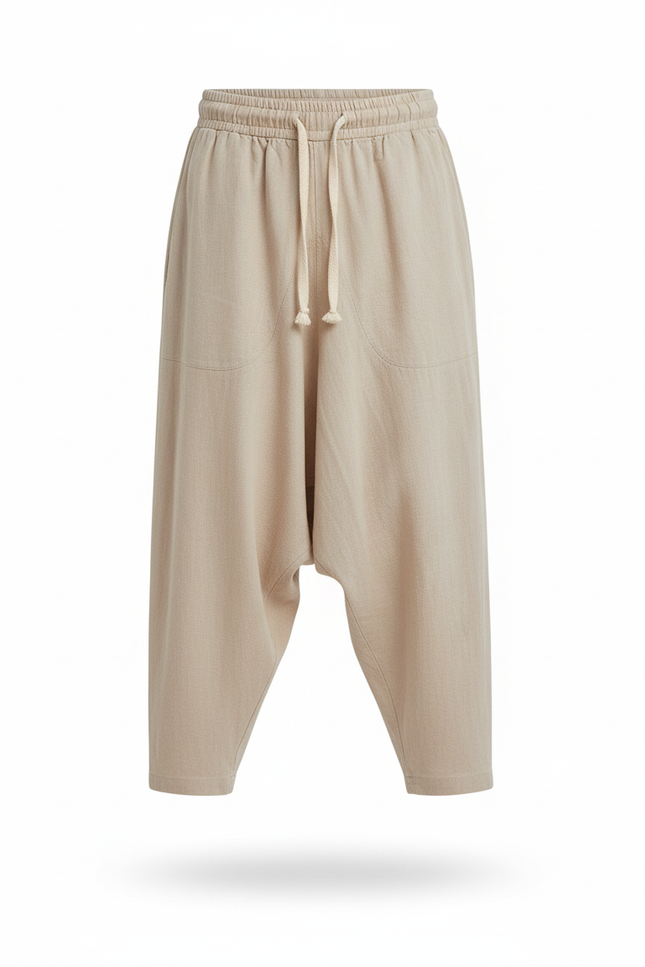 Pantalon En Lin Beige Ample Cordon Enfant Décontracté - vue 3