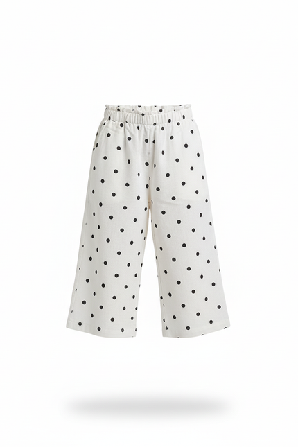 Pantalon En Lin Enfant Blanc À Pois Ample Décontracté - vue 3