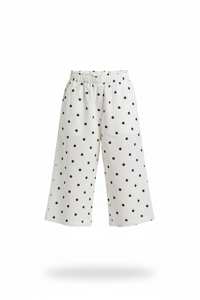 Pantalon En Lin Enfant Blanc À Pois Ample Décontracté - vue 3