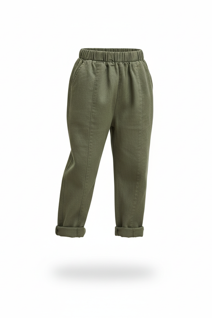 Pantalon En Lin Vert Olive Ample Décontracté Enfant - Kaki - vue 3