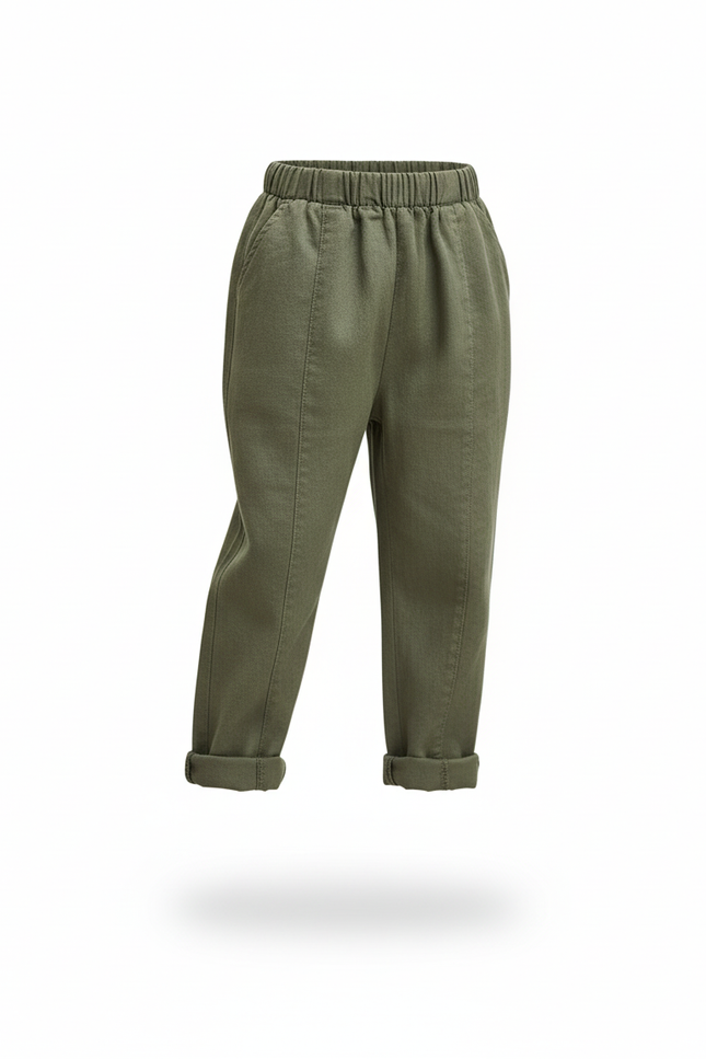 Pantalon En Lin Vert Olive Ample Décontracté Enfant - Kaki - vue 3