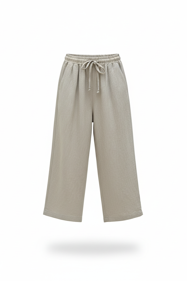 Pantalon En Lin Ample Coton Décontracté Taille Élastique - Kaki - vue 3